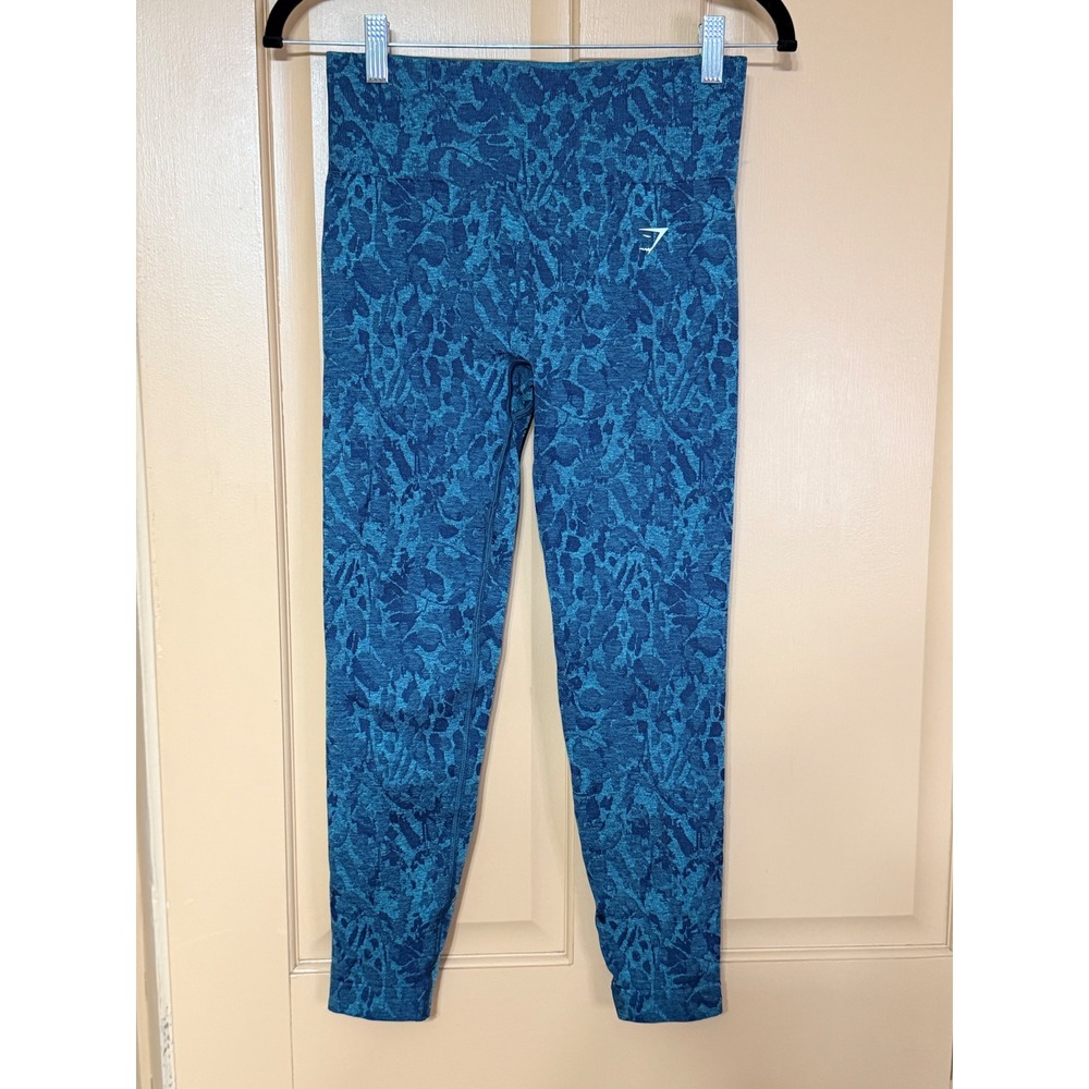 Gymshark Adapt Animal Seamless Leggings Teal Blue Leopard Jacquard Medium B1A2M